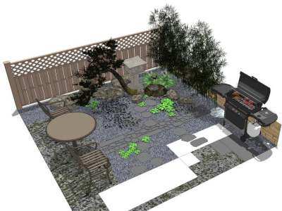 日式小庭院景观建筑SU模型下载_sketchup草图大师SKP模型