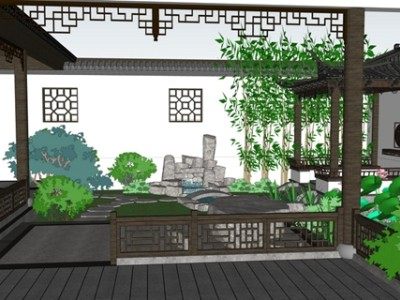 中式庭院建筑景观SU模型下载_sketchup草图大师SKP模型