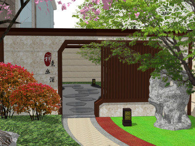 新中式风格别墅庭院景观SU模型下载_sketchup草图大师SKP模型
