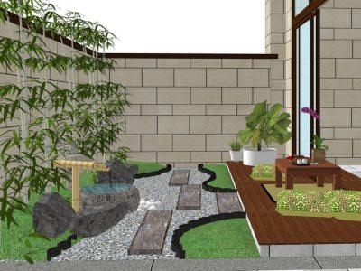 新中式风格景观庭院SU模型下载_sketchup草图大师SKP模型