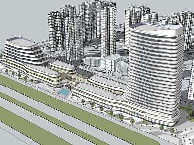 现代现代办公楼建筑商业综合体SU模型下载_sketchup草图大师SKP模型