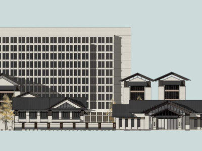 新中式古典酒店建筑SU模型下载_sketchup草图大师SKP模型