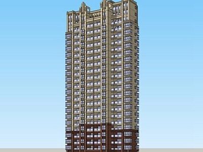 新古典高层住宅建筑SU模型下载_sketchup草图大师SKP模型