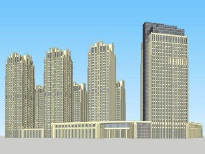 高层住宅小区建筑SU模型下载_sketchup草图大师SKP模型
