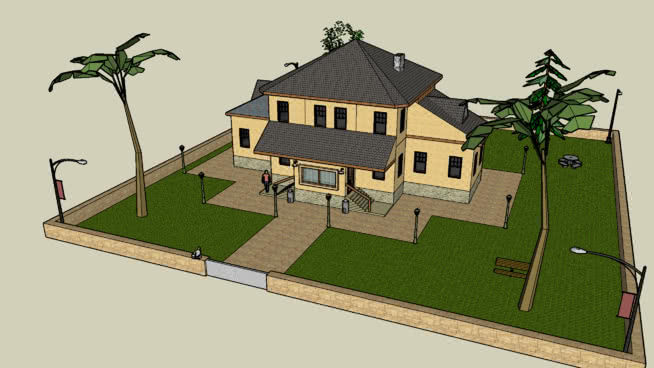 别墅庭院建筑设计SU模型下载_sketchup草图大师SKP模型
