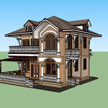 美式复古风格别墅建筑SU模型下载_sketchup草图大师SKP模型