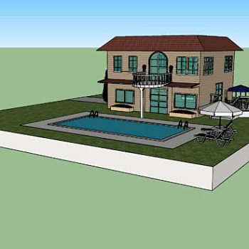 现代风格花园泳池别墅建筑SU模型下载_sketchup草图大师SKP模型