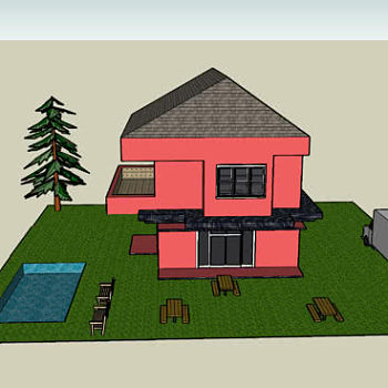 小型花园独栋别墅SU模型下载_sketchup草图大师SKP模型
