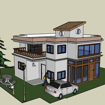 当代风格别墅建筑SU模型下载_sketchup草图大师SKP模型