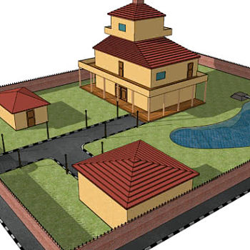 庭院中的别墅栋SU模型下载_sketchup草图大师SKP模型
