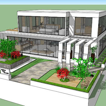 都市花园别墅建筑SU模型下载_sketchup草图大师SKP模型