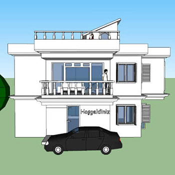 现代简易建筑别墅SU模型下载_sketchup草图大师SKP模型