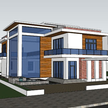 中型现代别墅建筑SU模型下载_sketchup草图大师SKP模型