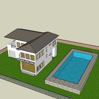 新中式庭院泳池别墅SU模型下载_sketchup草图大师SKP模型