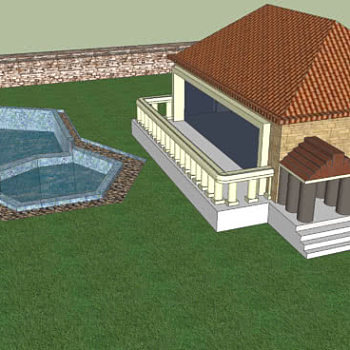 欧式阳台泳池别墅SU模型下载_sketchup草图大师SKP模型