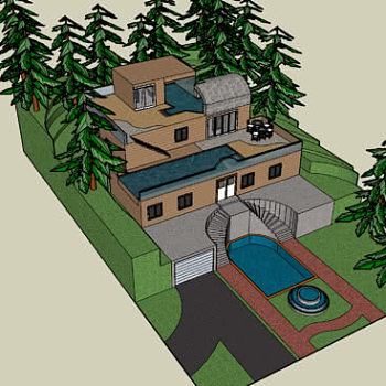 树林里的豪华别墅SU模型下载_sketchup草图大师SKP模型