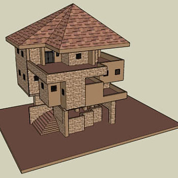 复式拼叠别墅SU模型下载_sketchup草图大师SKP模型