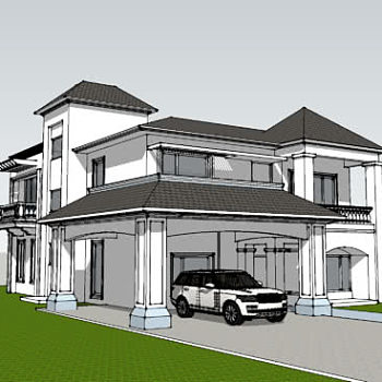 新中式轻奢别墅独栋SU模型下载_sketchup草图大师SKP模型