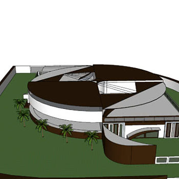 现代庭院大别墅泳池SU模型下载_sketchup草图大师SKP模型