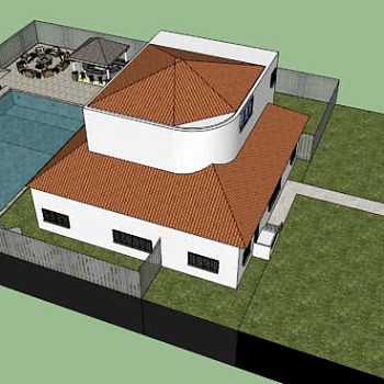 新中式别墅围栏庭院泳池SU模型下载_sketchup草图大师SKP模型