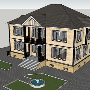 俄式轻奢别墅庭院观景布景SU模型下载_sketchup草图大师SKP模型