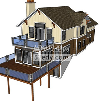 湖边甲板别墅SU模型下载_sketchup草图大师SKP模型