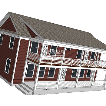 现代木板双层平房SU模型下载_sketchup草图大师SKP模型