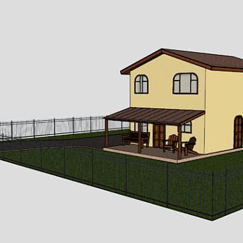 乡村风格围栏平房SU模型下载_sketchup草图大师SKP模型