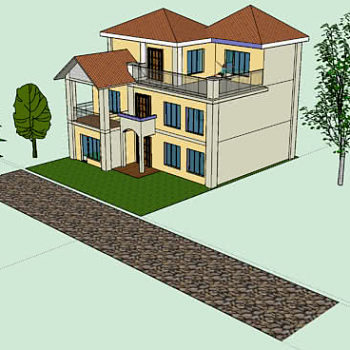 现代乡间三层住宅SU模型下载_sketchup草图大师SKP模型