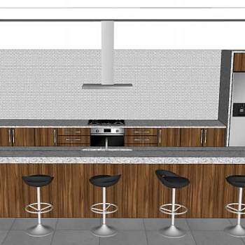 现代厨房二字橱柜SU模型下载_sketchup草图大师SKP模型