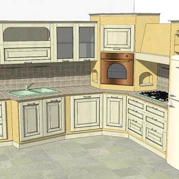 现代L型橱柜室内厨房SU模型下载_sketchup草图大师SKP模型