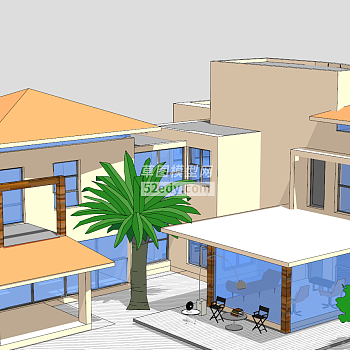 现代花园别墅建筑SU模型下载_sketchup草图大师SKP模型