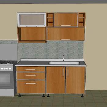 现代一字橱柜厨房家具SU模型下载_sketchup草图大师SKP模型