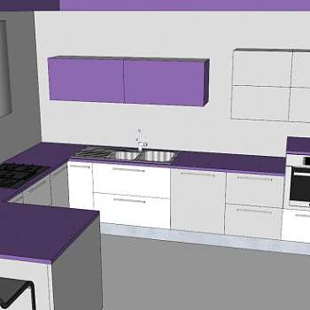 现代风格L形橱柜SU模型下载_sketchup草图大师SKP模型