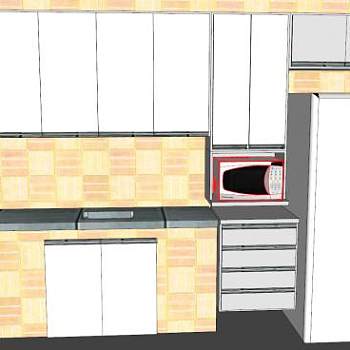 现代一字型橱柜厨房SU模型下载_sketchup草图大师SKP模型