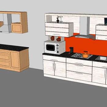 现代厨房陈列室橱柜SU模型下载_sketchup草图大师SKP模型