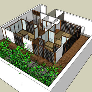 日式餐厅室内隔断设计SU模型下载_sketchup草图大师SKP模型