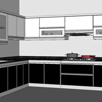 现代L型黑白橱柜SU模型下载_sketchup草图大师SKP模型