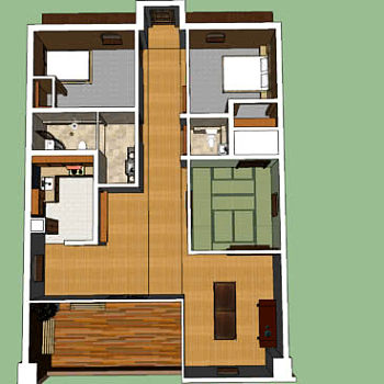 日式室内榻榻米平面图SU模型下载_sketchup草图大师SKP模型