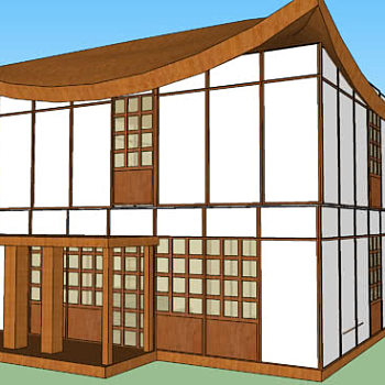 日式住宅凉棚走廊SU模型下载_sketchup草图大师SKP模型