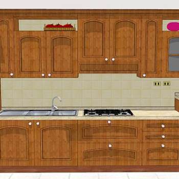 现代小型一字形橱柜SU模型下载_sketchup草图大师SKP模型