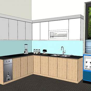 简易L型橱柜厨房SU模型下载_sketchup草图大师SKP模型