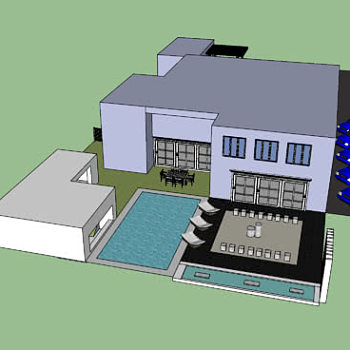 现代别墅住宅泳池休闲区SU模型下载_sketchup草图大师SKP模型