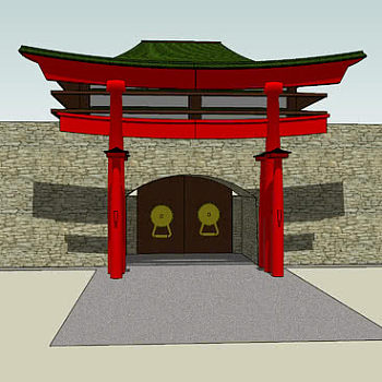 日本鸟居城墙门楼SU模型下载_sketchup草图大师SKP模型