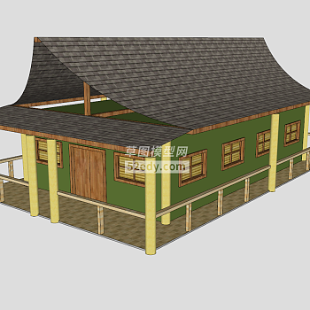 日房屋本建筑护栏走道SU模型下载_sketchup草图大师SKP模型