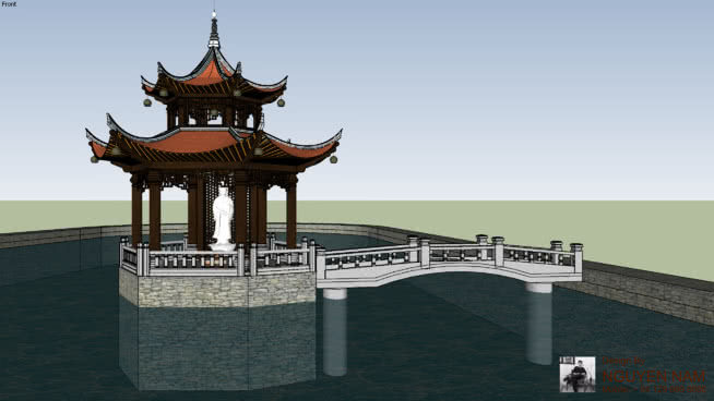 中式传统拱桥凉亭SU模型下载_sketchup草图大师SKP模型