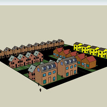 乡镇并联房屋SU模型下载_sketchup草图大师SKP模型