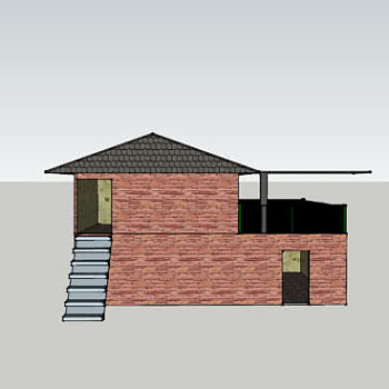 砌石平房双楼梯露台SU模型下载_sketchup草图大师SKP模型