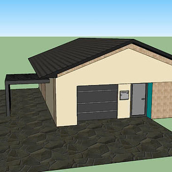 现代乡村住宅车库凉棚SU模型下载_sketchup草图大师SKP模型