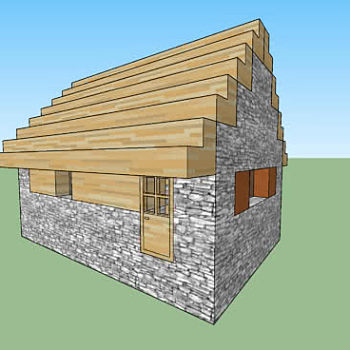 简易石砌木屋顶房屋SU模型下载_sketchup草图大师SKP模型